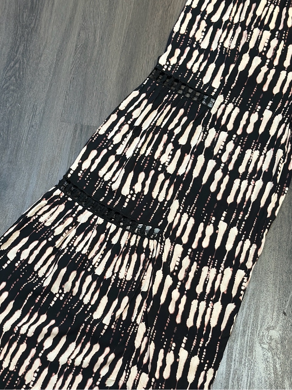 Boho Tie Dye Wide Leg Palazzo Pants Black Cream Festival Resort Large - Picture 7 of 9